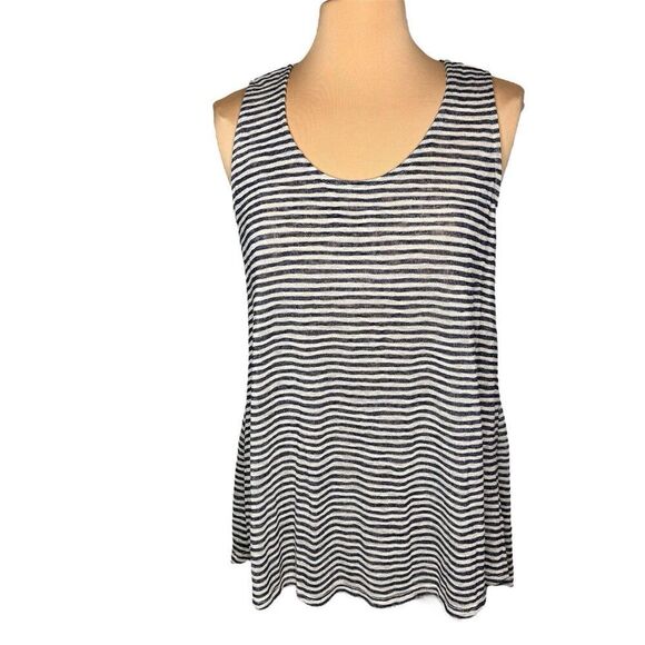 Anthropology W5 Sz L Striped Sleeveless Tank Top Blue Zip Back Knit Hi-Low Tunic - Picture 2 of 13